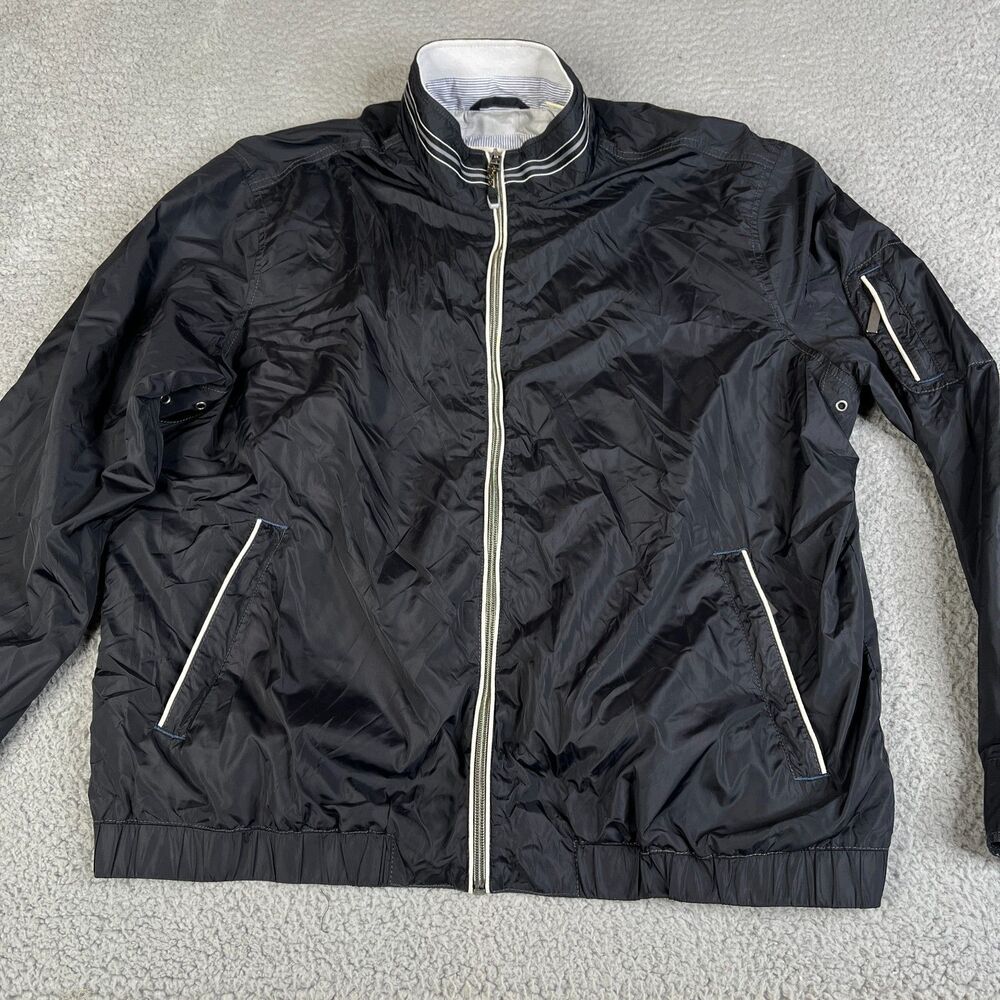 Tommy Bahama Bomber Jacket Mens Large Black Full Zip Lined Outdoor Casual Golf